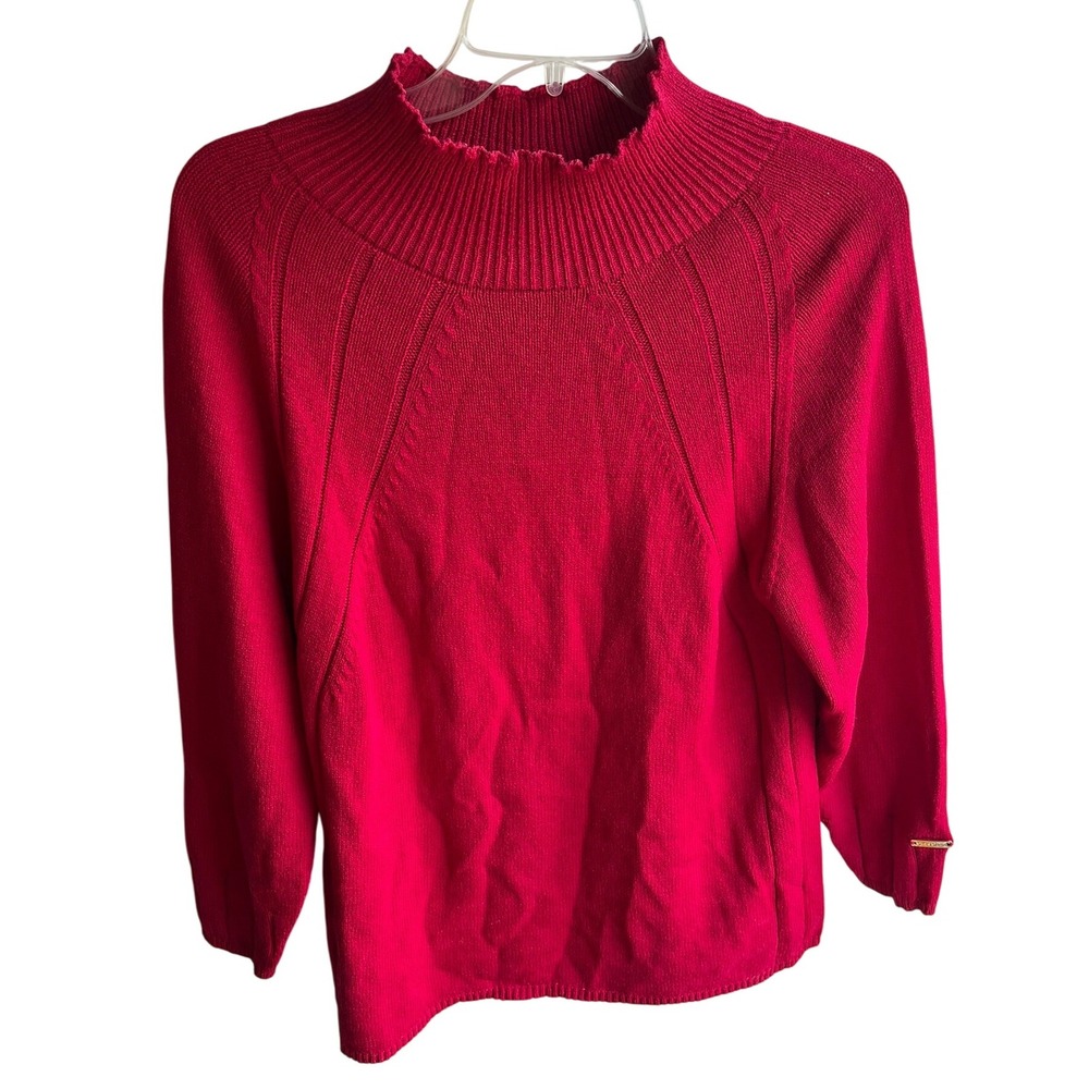 St. John Women's Vintage 2001 Magenta Mock Neck Wool Rayon Blend Knit Sweater‎